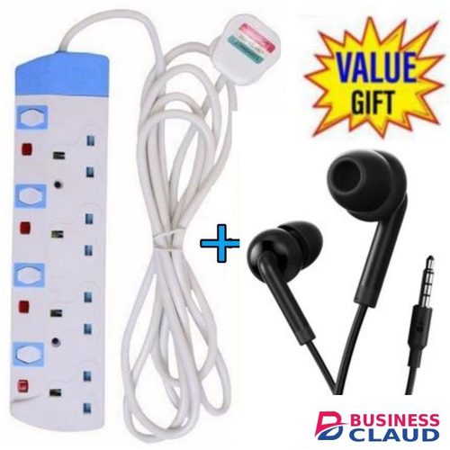 Power King Top Quality 3M 4 Way Power Extension + Free Oraimo Earphones