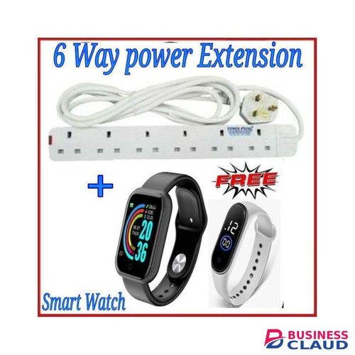 Power King 6 Way Power Extension Cable+Smart Watch+ Wrist Band Watch