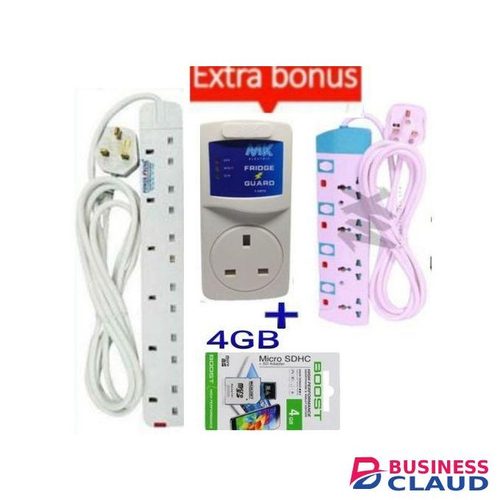 Powermax Power King - 6 Outlet Power Extension Cable +Free Fridge Guard+4Way+4GB Memory Card