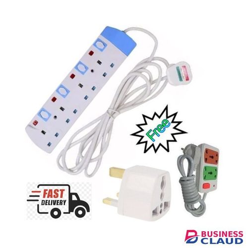 Power King Four Way Power Extension-White/ Blue +Free Gifts