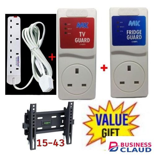 Power King 4 Way power Extension +TV Guard+Fridge Guard+15-43 inch Tv Wall Brackets