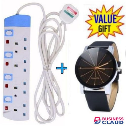 Power King Top Quality 3M 4 Way Power Extension + Free Watch