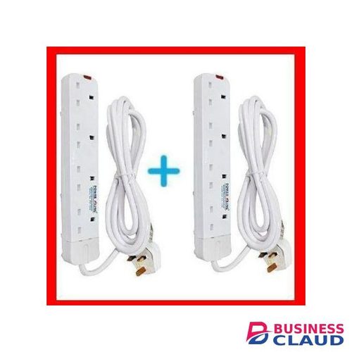 Power King Best 4 Way Power Extension With Long Cable - White, 2 pieces Double