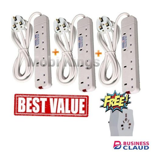 Power King 3x 4 Way Power Extension Cable + Free Gift Socket
