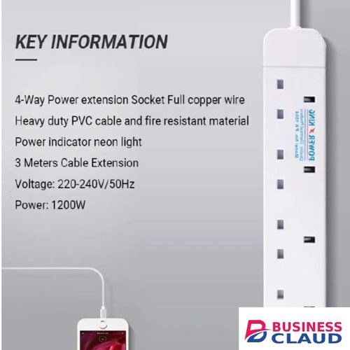 Power King HIGHLY EFFICIENT 4 WAY POWER EXTENSION WITH CABLE