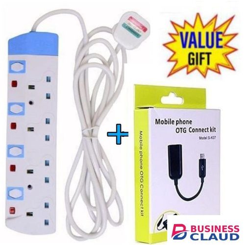 Power King Best 4 Way Power Extension with Long Cable+ Free OTG Cable