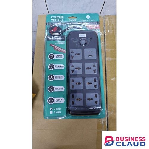 Light Wave Power extension 7 ways With usb port And type C port