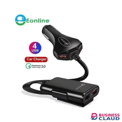 4 Port USB QC 30 Car Charger For Front Back Seat With 16m Extension