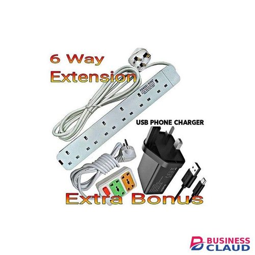 Power King Universal Standard 6 Way Power Extension + 2 Way Extension + Smartphone Fast Charging Charger For Android Phone