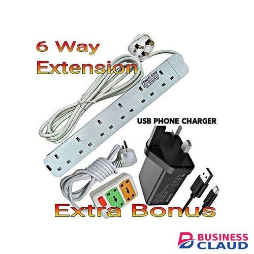 Power King Affordable Universal Standard 6 Way Power Extension + 2 Way Extension + Smartphone Fast Charging Charger For Android Phone