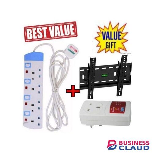 Power King TOP QUALITY 4 WAY POWER EXTENSION WITH LONG CABLE+TV GUARD +FREE 15-55 TILTING TV WALL MOUNT BRACKET