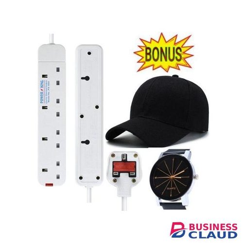 Powermax Power King Best 4-Way Power Strip, 4Way EXTENSION // 4 WAY EXTENTION WITH LONG CABLE + FREE CAP& WRIST MAN WATCH