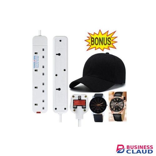 Powermax Power King Best 4-Way Power Strip, 4Way EXTENSION // 4 WAY EXTENTION WITH LONG CABLE + FREE CAP& WRIST MAN WATCH & LADIES WRIST WATCH