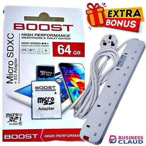 Power King Best Heavy-Duty 5 Way Power Extension Cable – 13A Rated, Long Cord Cable + GIFT Higher Performance Memory Card 64GB