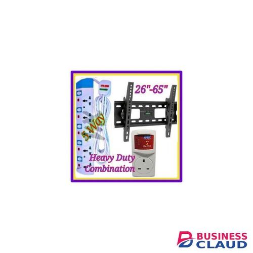 Power King 5 Way Power Extension Cable + 26"-65" Heavy Tv Panel Wall Mount Bracket & Tv Guard Bonus