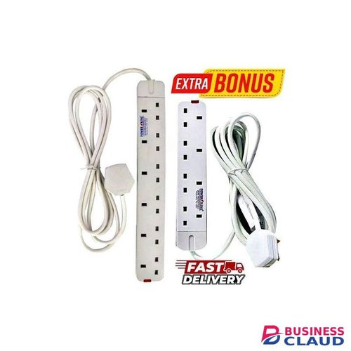 Powermax Power King 4Way Power Accessories Heavy Duty, Power Socket Extension Cable 4 Way With Long Cable Socket + VALUE BONUS Heavy Duty 6 Way Power Extension Cable, 6Way