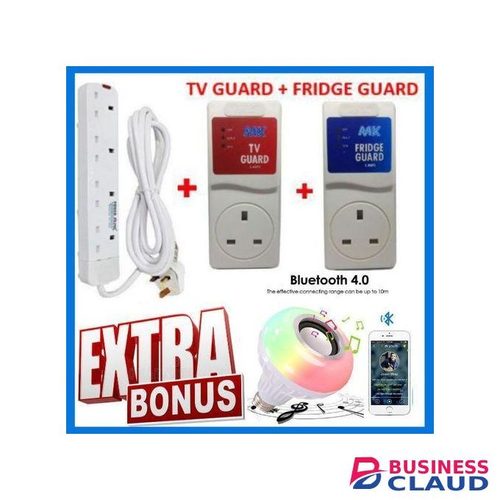 Powermax Power King 4 Way Extension + TV GUARD + FRIDGE GUARD+ Bulb