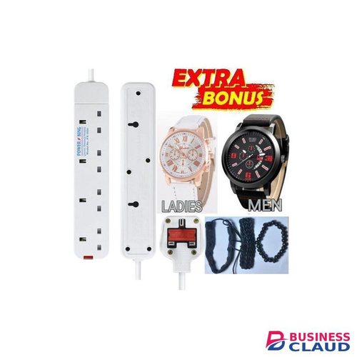 Powermax Power King Best Deal 4-Way Power Strip, 4Way EXTENSION // EXTENTION Adapter, And Stylish Watch For Gents & Bracelets & LADIES WRIST WATCH