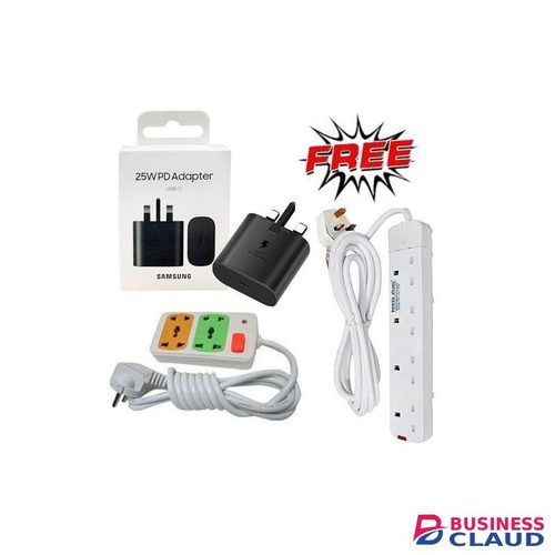 Samsung 25W PD SuperFast Charging USB TYPE C Plug Alone EU + Free 4 Way & 2 Way Power Extension Cable