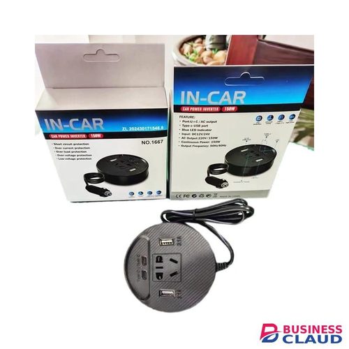 Car Power Inverter 150 Watts DC 12V To AC 220V Converter Outlets 2USB+2Type-C Universal Socket Power Adapter Inverter Extension Cable With USB