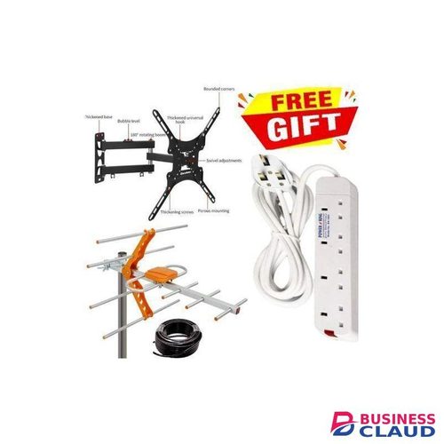 Power King BEST ELECTRIC 4 WAY // 4WAY ELECTRIC POWER EXTENSION CABLE // EXTENTION + EXTRA TV WALL HOLDER MOUNT BRACKET // TV STAND GUARD & DIGITAL TV AERIAL ANTENNA SIGNAL RECEIVER ANTENNA WITH COAXIAL CABLE