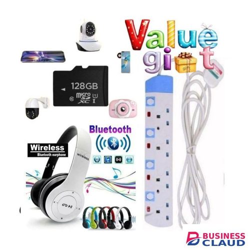 Boost High-Speed Memory 128GB Card & SD ADAPTER + EXTRA GIFT 4-WAY POWER EXTENSION CABLE SOCKET WITH SAFETY SWITCHES & BLUETOOTH WIRELESS HEADPHONES