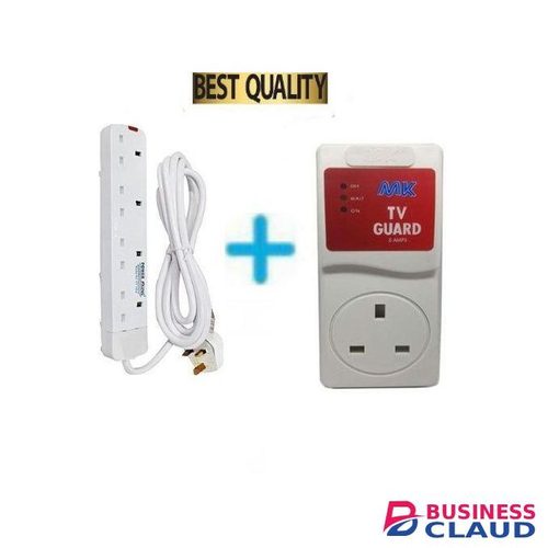 Power King 4 Way Power Extension Cable - White+ TV GUARD