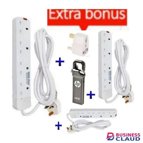 Power King 3* 4- Way Power Extension Cable +Free 16GB Flash Disk+ Socket Adapter