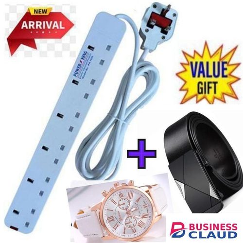 Power King 6 Way Power Extension // Power Extension Socket LONG Cable +Free Watch + Belt