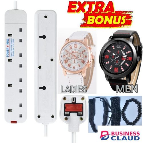 Power King Best Deal 4-Way Power Strip, 4Way EXTENSION // EXTENTION Adapter, And Stylish Watch For Gents & Bracelets & LADIES WRIST WATCH