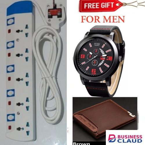 Power King 5 WAY GANG POWER EXTENSION SOCKET WITH SWITCH & FUSE AT THE PLUG // power extension for home and business use + BELT AND WATCH