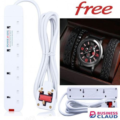 Power King POWER EXTENSION // COMMERCIAL & HOME BEST 4 WAY POWER EXTENSION WITH LONG CABLE + LUXURY WATCH AND LEATHER BELT