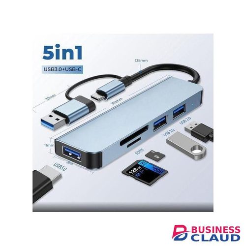 5 In 1 High Speed USB HUB Splitter Multi Type C to USB 3.0 5 Ports Extension Adapter,SD Card Reader TF/Micro SD Memory Cards