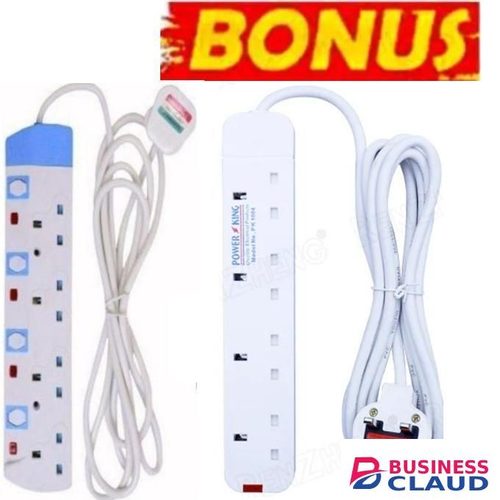 Power King BEST 4-Way Power Extension Socket – Safe and Efficient + EXTRA BONUS 4 WAY POWER EXTENSION WITH CABLE SOCKET WITH SAFETY SWITCHES