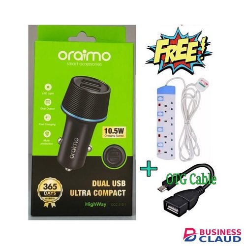 Oraimo Faster Car Charger with 2-in-1 Lighting and Micro USB Cable+4 Way Extension+ OTG Cable