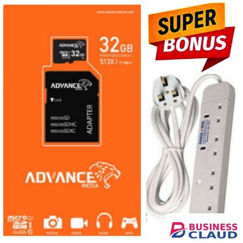 Advance HIGH SPEED MICRO SD CARD MEMORY CARD 32GB // MEMO 32GB// MAMORY CARD 32 GB & SD ADAPTOR + BEST ELECTRONIC 4 WAY POWER EXTENSION WITH CABLE FOR DIGITAL TV & SMART ANDROID TV POWER SUPPLY
