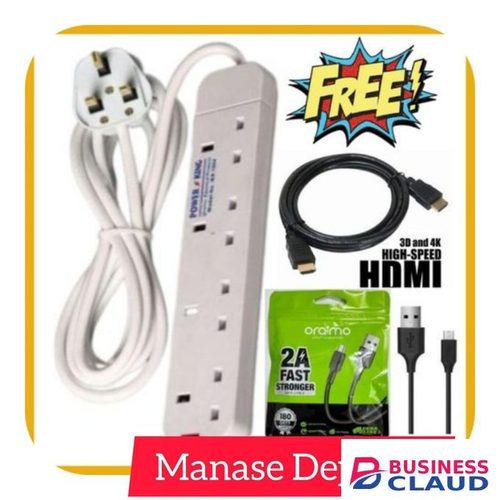4-Way Extension + HDMI Cable + Fast Charger Combo – Durable & Efficient Power Solution