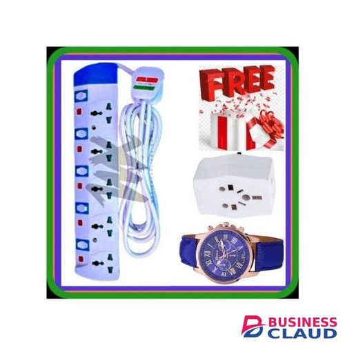 Powermax Power King 5 Way Heavy Duty Power Extension Cable With Surge Protection + GIFTS MULTIPLUG SOCKET POWER ADAPTOR & WATCH