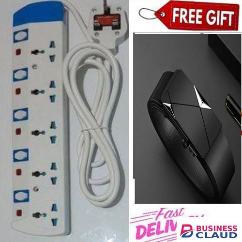 Power King HOME BEST 5 WAY POWER EXTENSION WITH LONG CABLE –POWER EXTENSION FOR Kettles, irons, blenders, cookers, water dispensers + LEATHER BELT