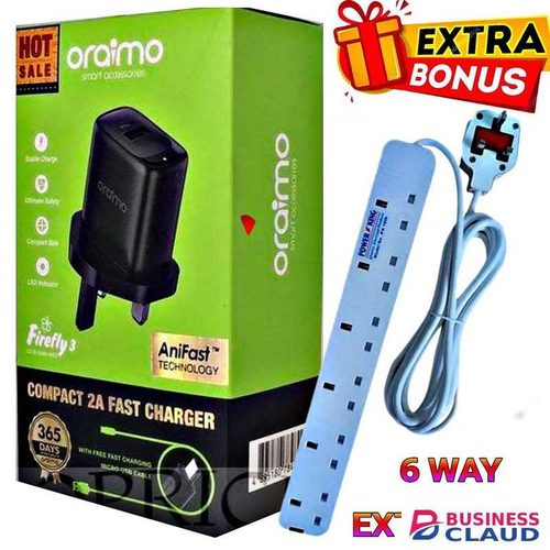 Oraimo Type C Compact 2A Fast Charger & 6 Way Power King Extension cable
