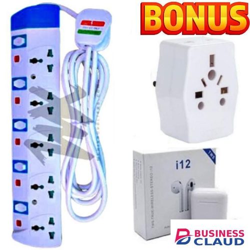 Power King BEST 5-Way Power Extension For Home Theater Systems, FREE GIFTS TRAVELLER POWER MULTIPLUG ADAPTOR & STRONG BASS BLUETOOTH EARBUDS // EARPODS