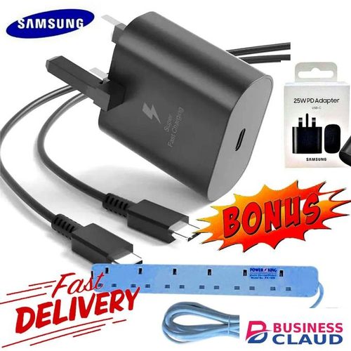 Samsung 25W Fast Charger With C Output For Galaxy AO5, AO5s,A14,A15,A24,A25,A34,A54,A74 & 6 Way Power Extension