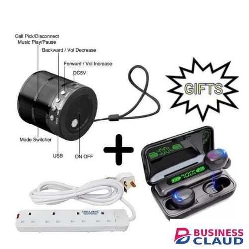 Mini Bluetooth Speaker With MP3 And FM Radio + Free 4 Way Power Extension Cable & Earbuds