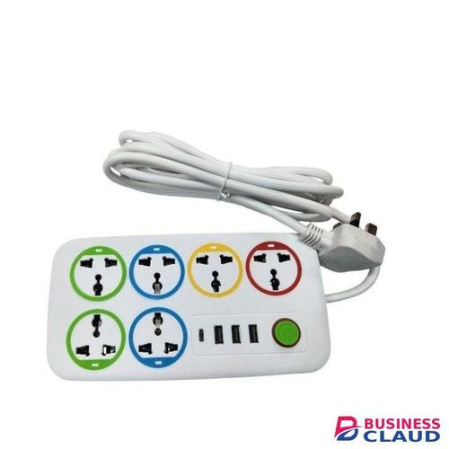 3 Meters 6 Sockets Extension Cable with USB ports and Type C Port