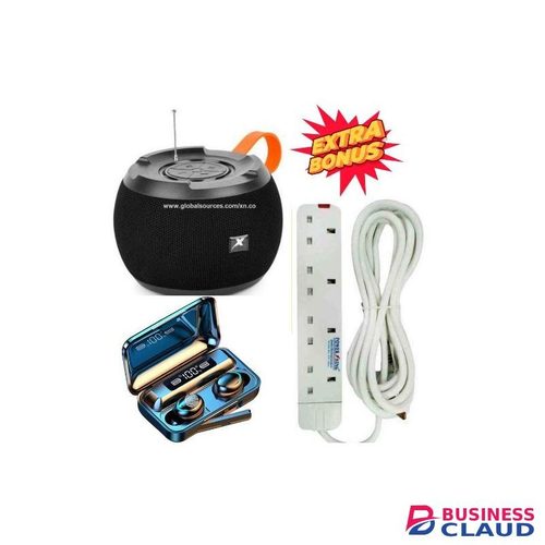 C15 Portable Wireless Bluetooth FM RADIO Speaker + 4 Way Power Extension Cable & Earbuds Free