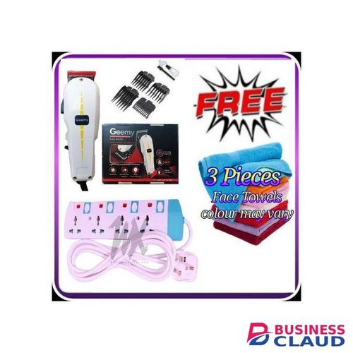 Geemy Professional Hair Clipper/ Shaving Machine - Kinyozi + Free 4 Way Power Extension + 3 Face Towels