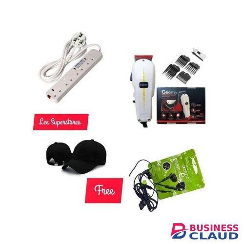 Geemy PROFFESIONAL HAIR CLIPPER + FREE BASEBALL CAP/BASS EARPHONES /4 WAY POWER EXTENSION