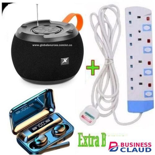 C15 WIRELESS BLUETOOTH Speaker BTU,SB,TF,DC5V,AUX SUPERBASS +4WAY POWER EXTENSION +F9 Bluetooth Earbuds