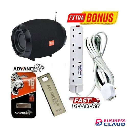 Fepe Rechargeable FP-518 Bluetooth/WIRELESS SPEAKER FM, USB, AUX BIG BASS STEREO + Free 16GB Flashdisk & 4 Way Power Extension