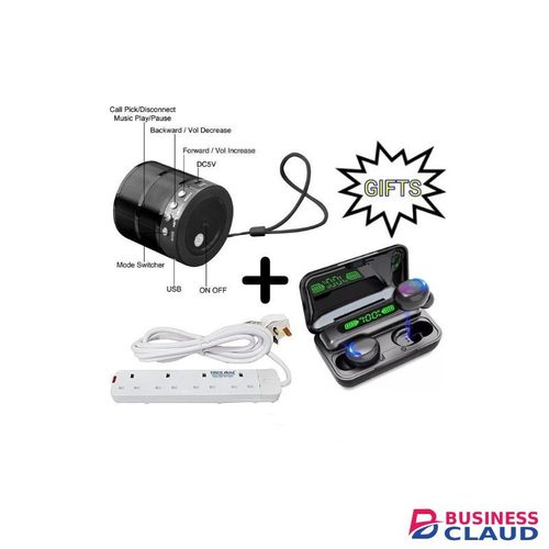 Wster WS887 Mini Bluetooth Speakers With MP3 And FM Radio + Free 4 Way Power Extension Cable & Earbuds